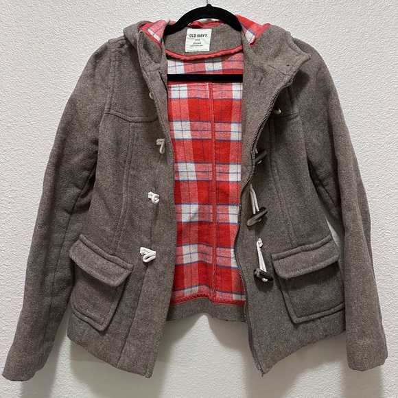 Old Navy Women's Brown Wool Blend Hooded Toggle Zip Coat - Picture 3 of 7